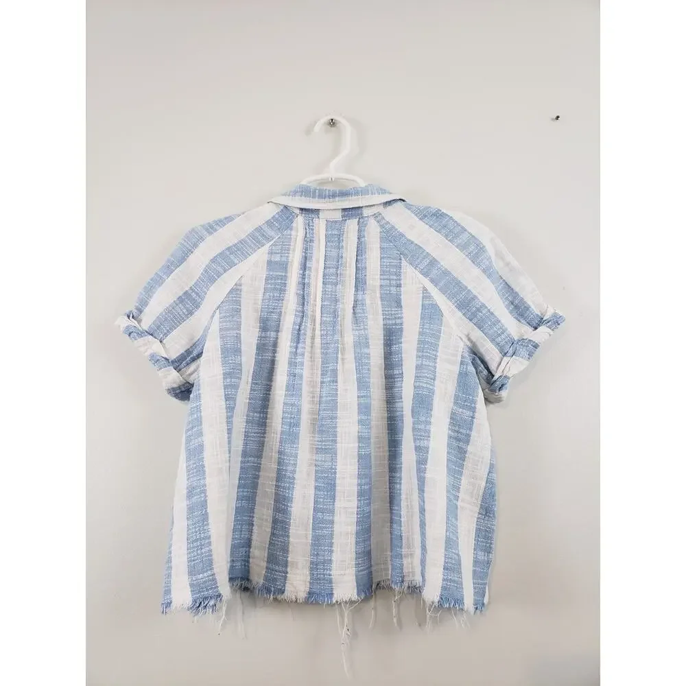 Free People We The Free Away at Sea Womens Top Size M Linen Blend Striped